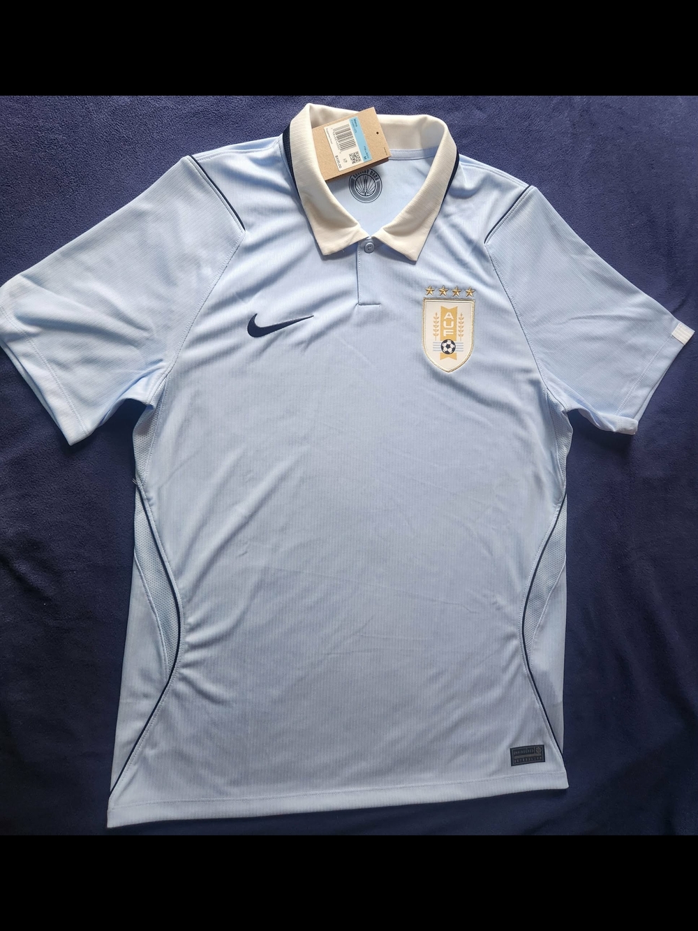Nike Men’s Light Blue Polo Soccer Jersey with White Collar